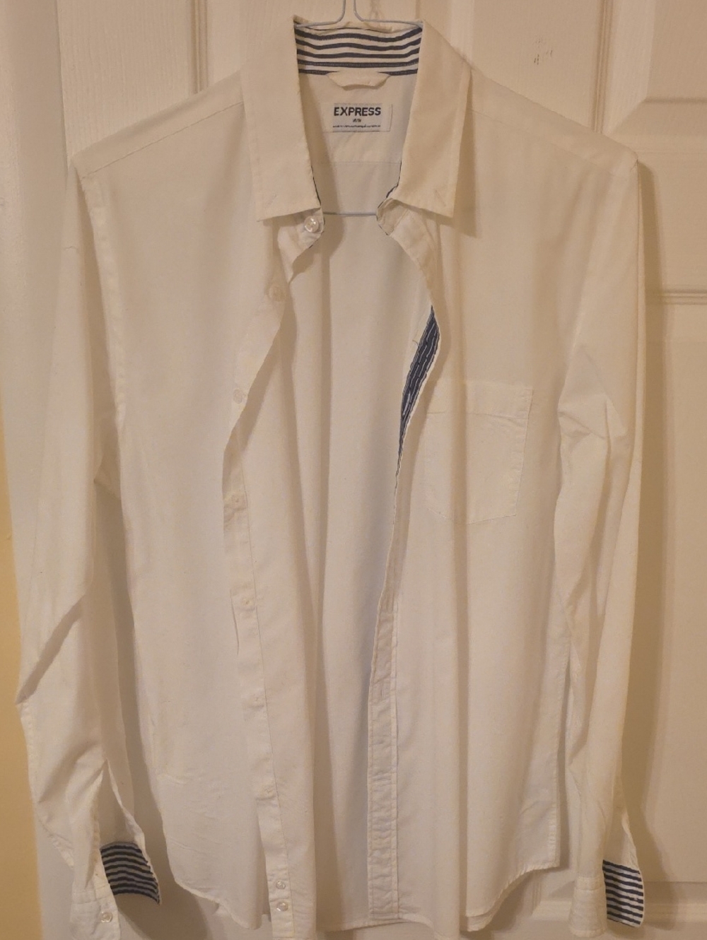 Express White Button-Down Shirt with Navy Trim